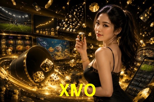 Una escena digital vívida inspirada en casino con XIVO mostrado prominentemente, luces brillantes, fichas, cartas y acentos dorados.